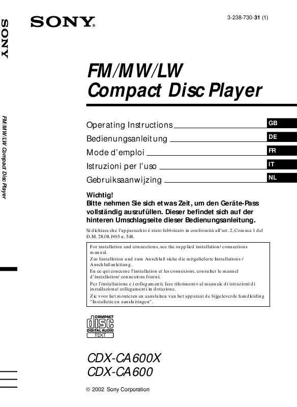 Mode d'emploi SONY CDX-CA600