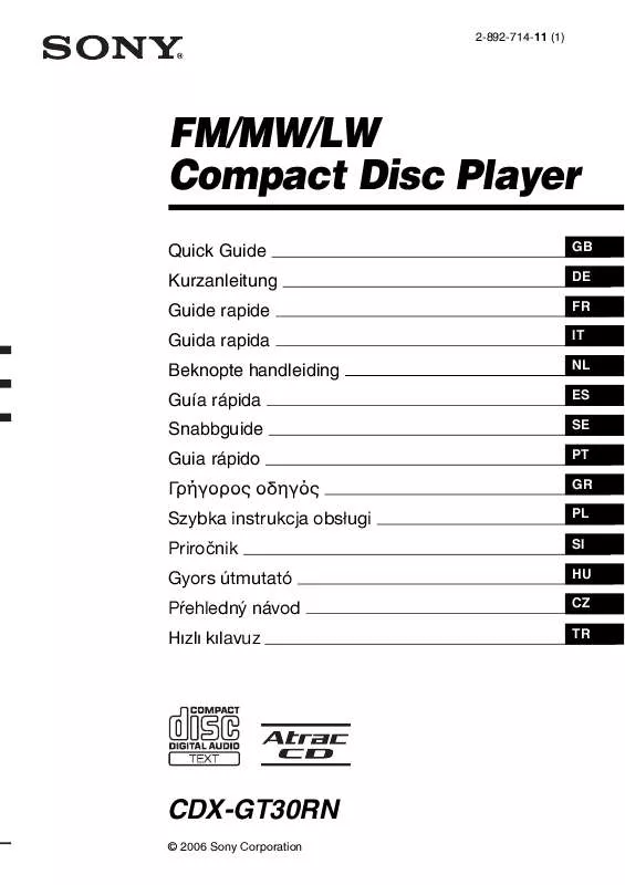 Mode d'emploi SONY CDX-GT30RN