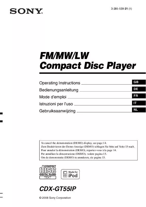 Mode d'emploi SONY CDX-GT55IP