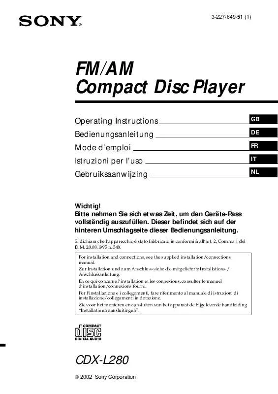 Mode d'emploi SONY CDX-L280