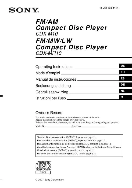 Mode d'emploi SONY CDX-M10