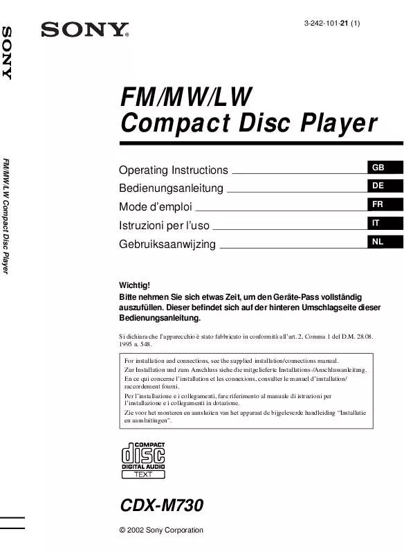 Mode d'emploi SONY CDX-M730