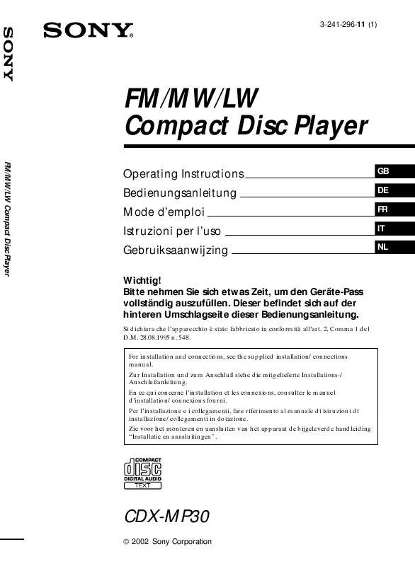 Mode d'emploi SONY CDX-MP30