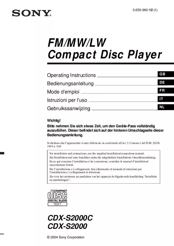 Mode d'emploi SONY CDX-S2000C