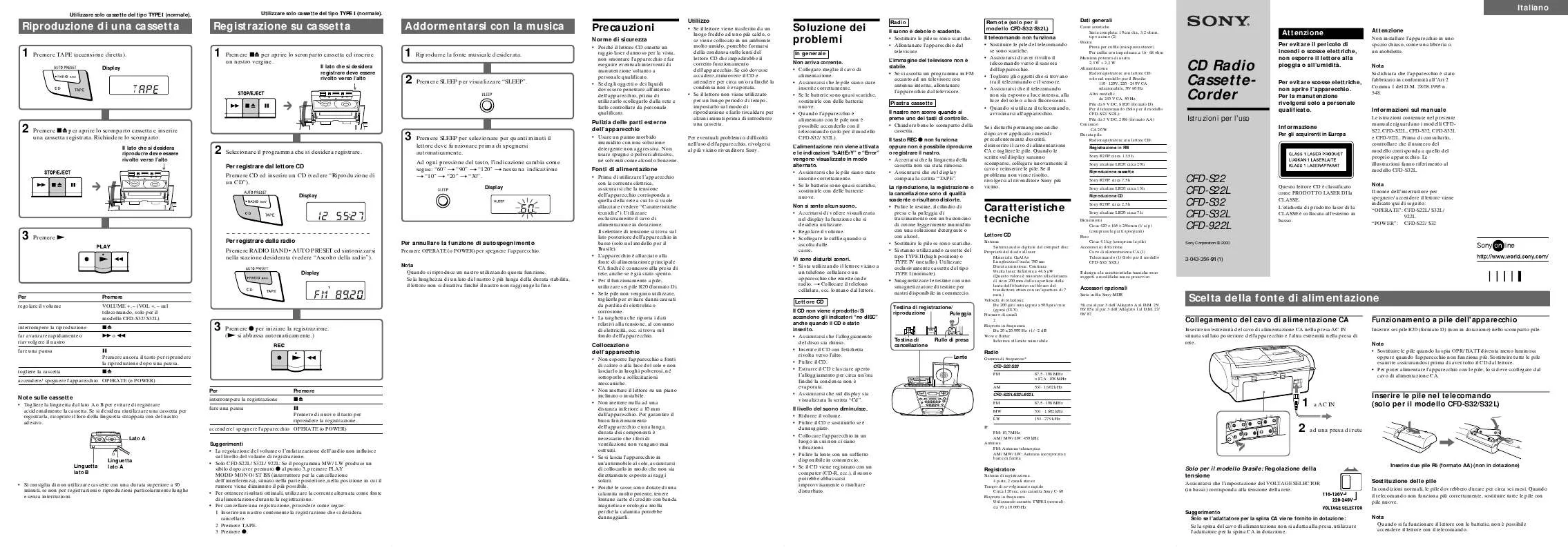 Mode d'emploi SONY CFD-922L