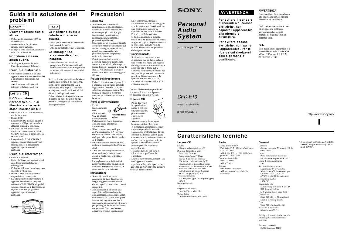 Mode d'emploi SONY CFD-E10