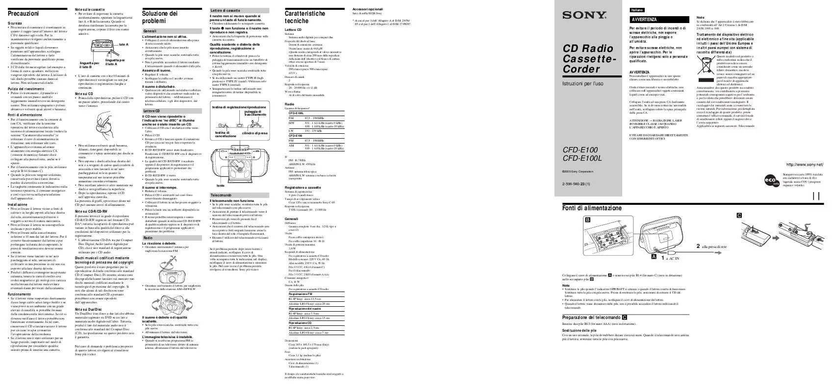 Mode d'emploi SONY CFD-E100