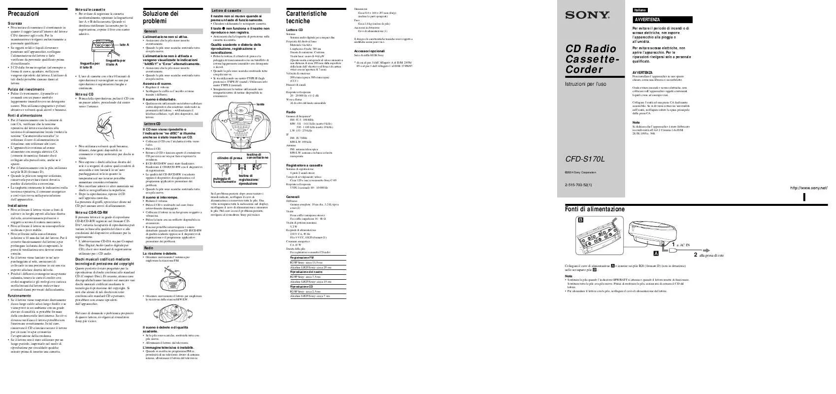 Mode d'emploi SONY CFD-S170L