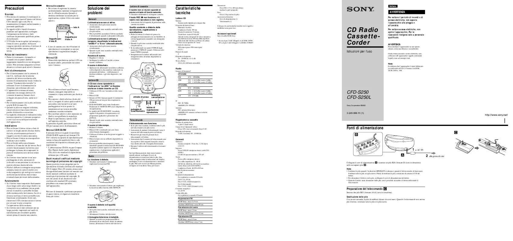 Mode d'emploi SONY CFD-S250