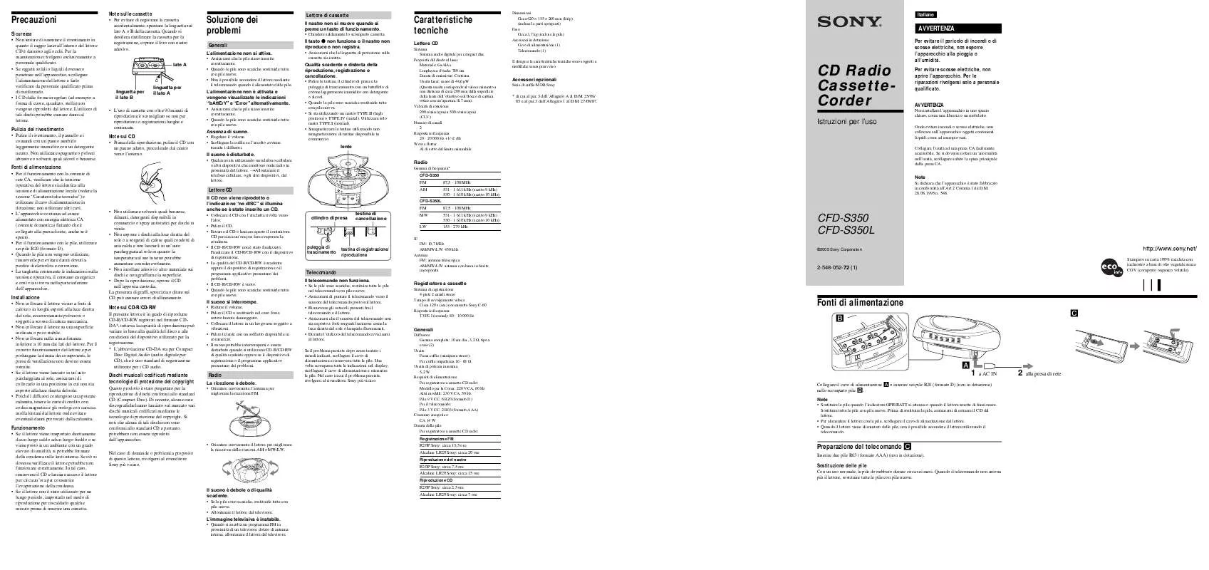 Mode d'emploi SONY CFD-S350