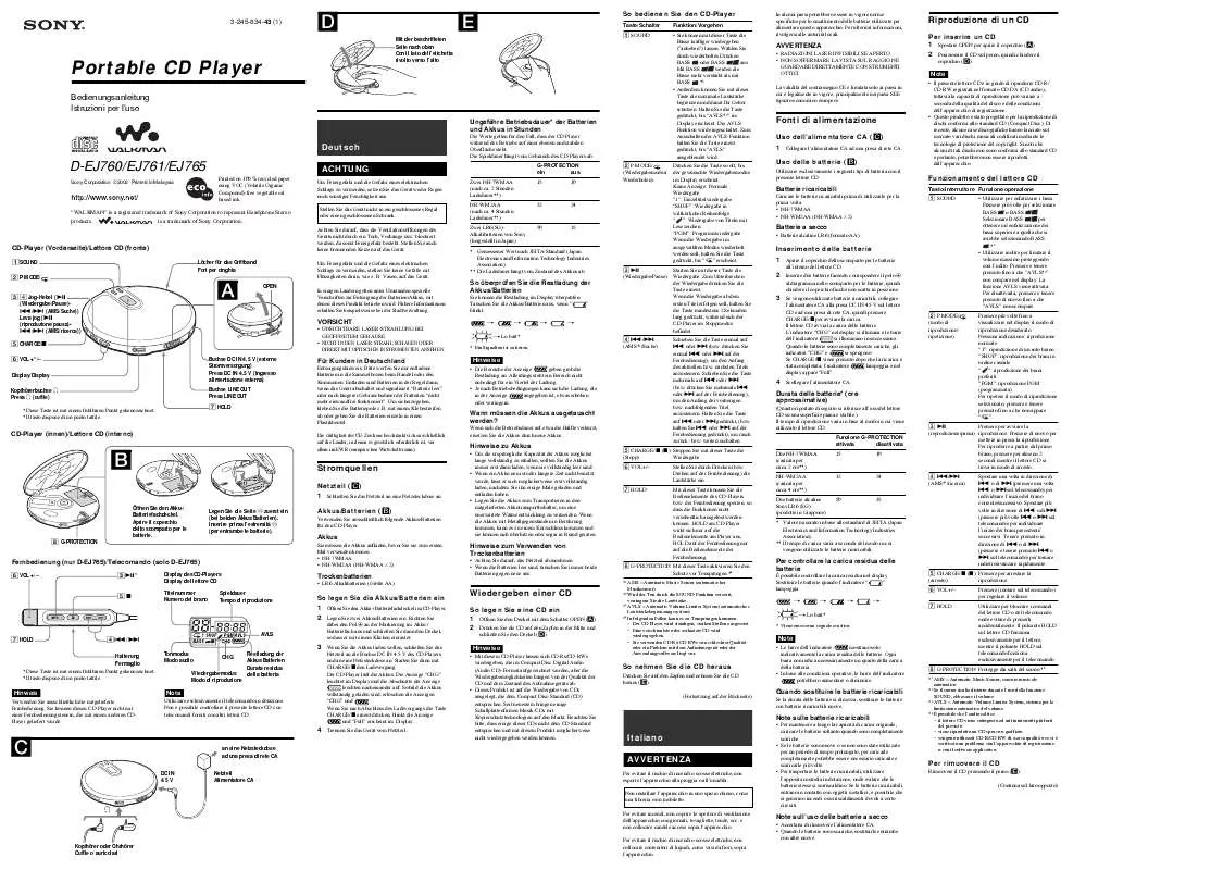 Mode d'emploi SONY D-EJ764