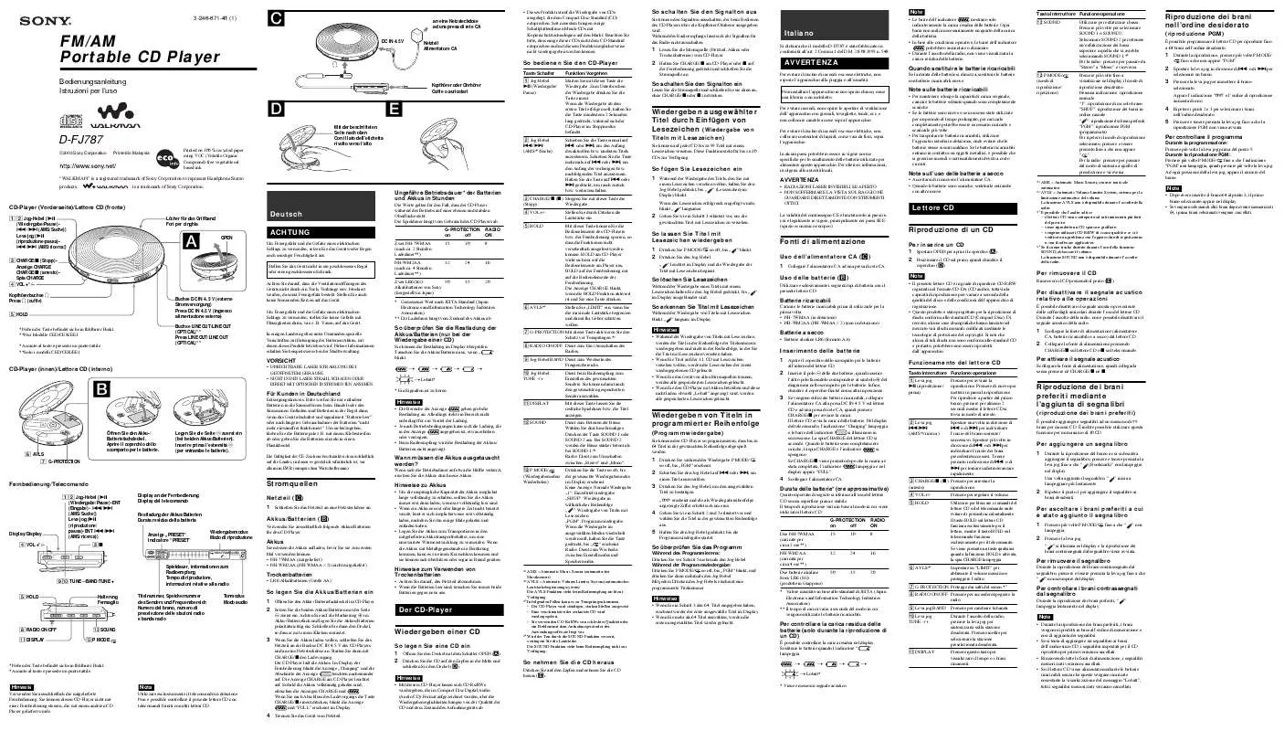 Mode d'emploi SONY D-FJ787