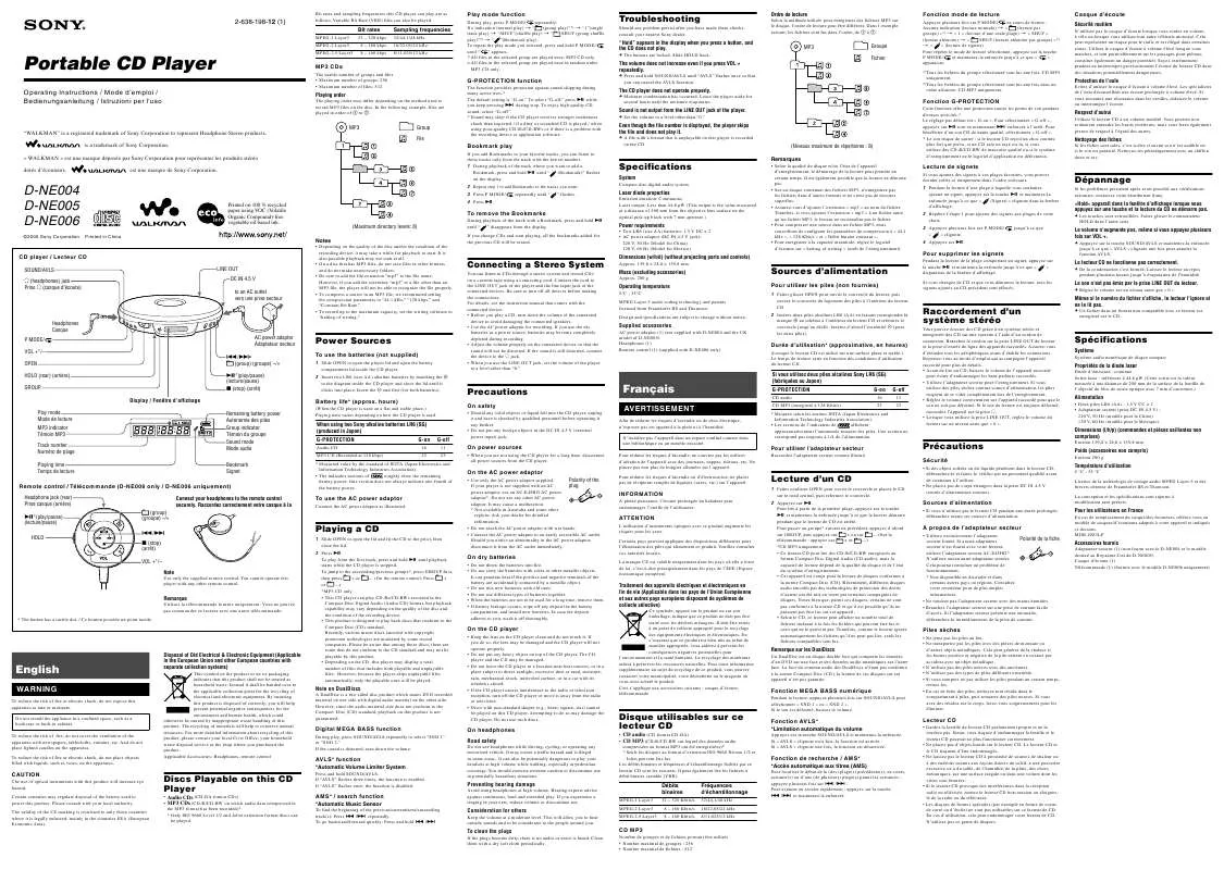 Mode d'emploi SONY D-NE005