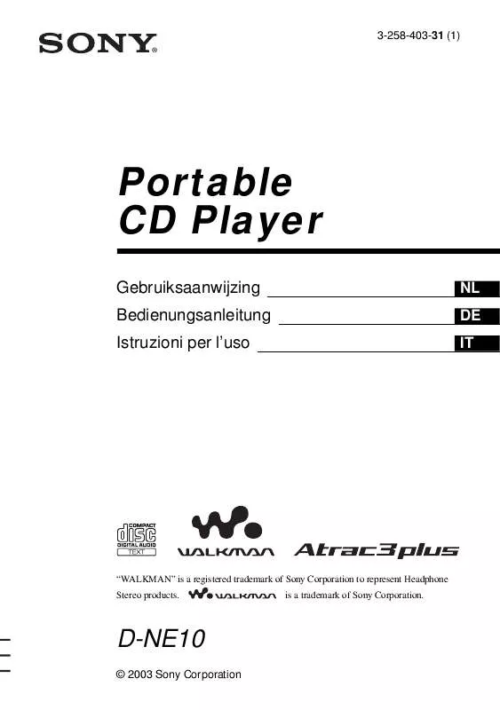 Mode d'emploi SONY D-NE10