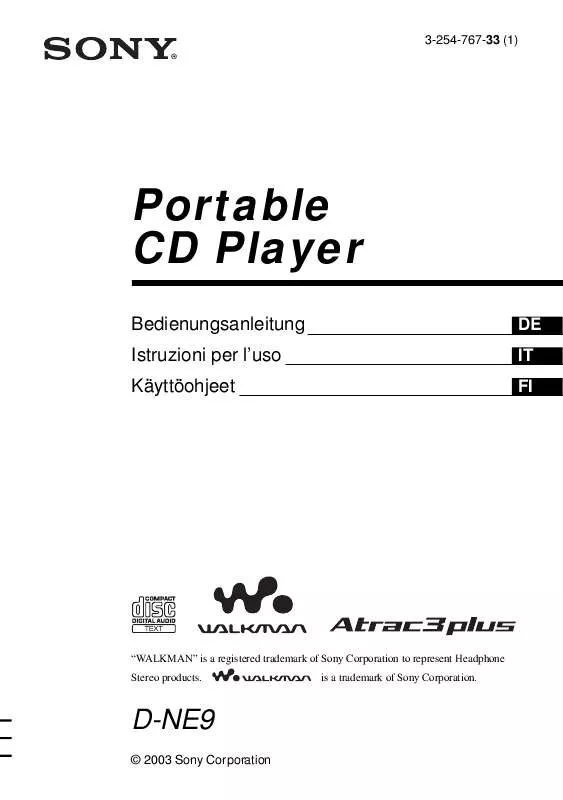 Mode d'emploi SONY D-NE9