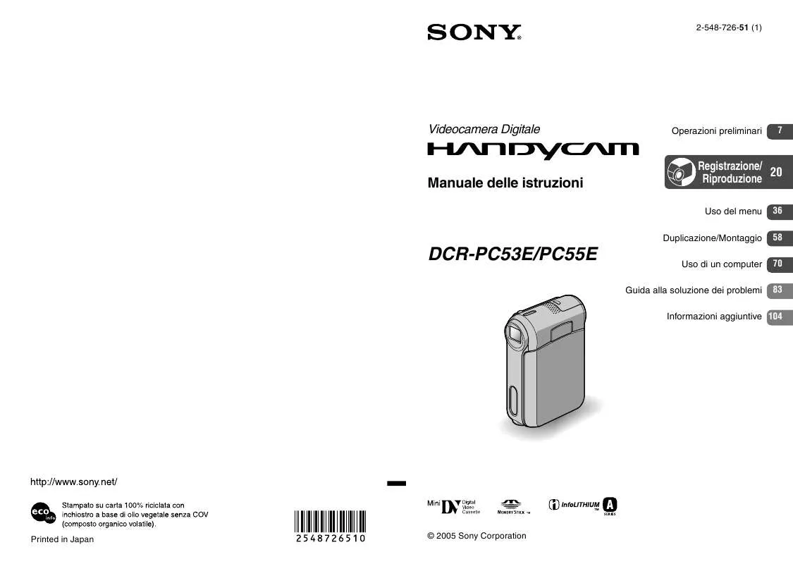 Mode d'emploi SONY DCR-PC55E