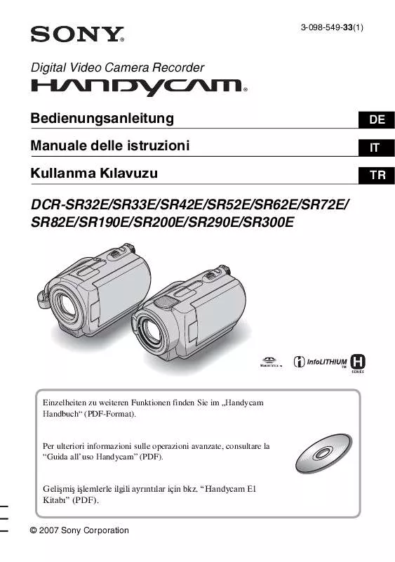 Mode d'emploi SONY DCR-SR72E