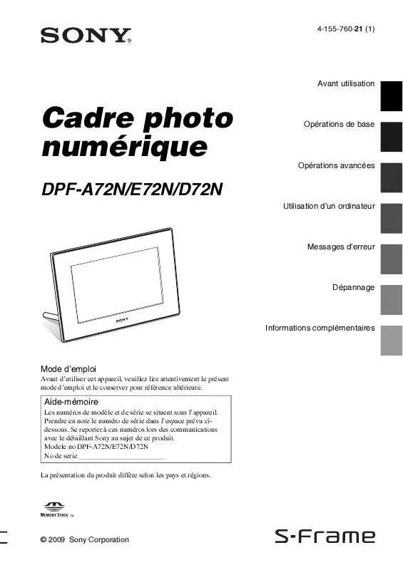 Mode d'emploi SONY DPF-A72N