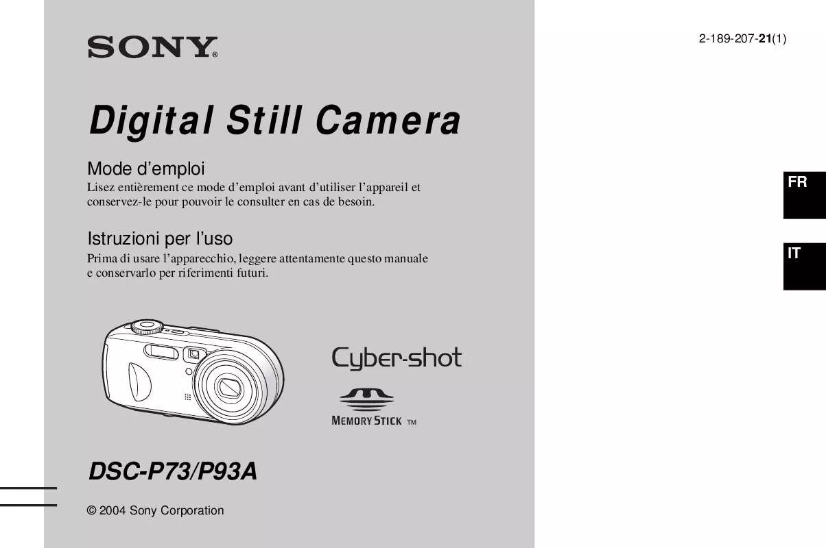 Mode d'emploi SONY CYBER-SHOT DSC-P73