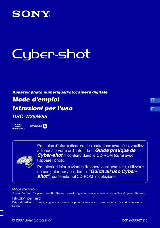 Mode d'emploi SONY CYBER-SHOT DSC-W35