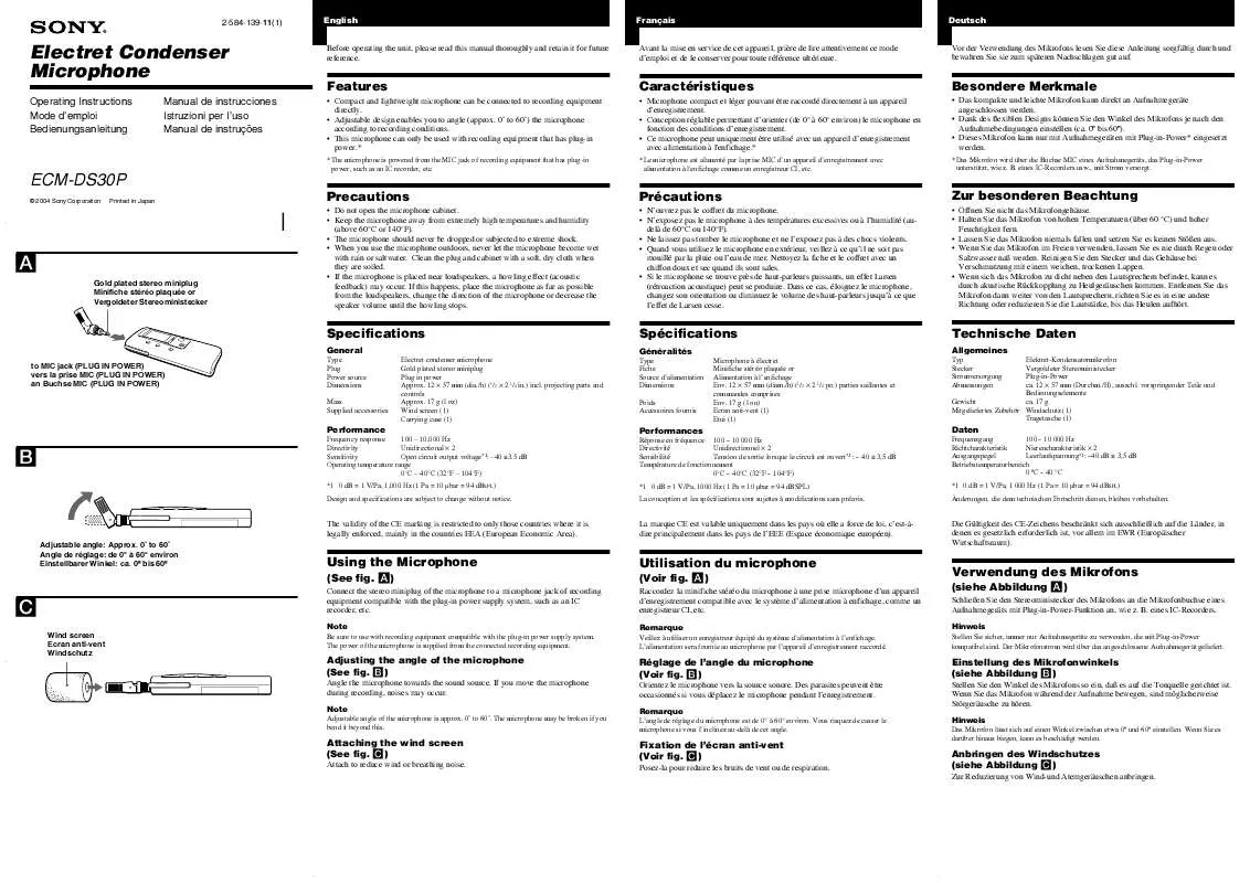 Mode d'emploi SONY ECM-DS30P