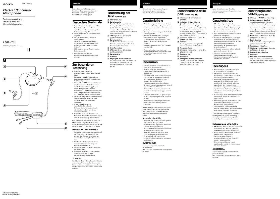 Mode d'emploi SONY ECM-Z60