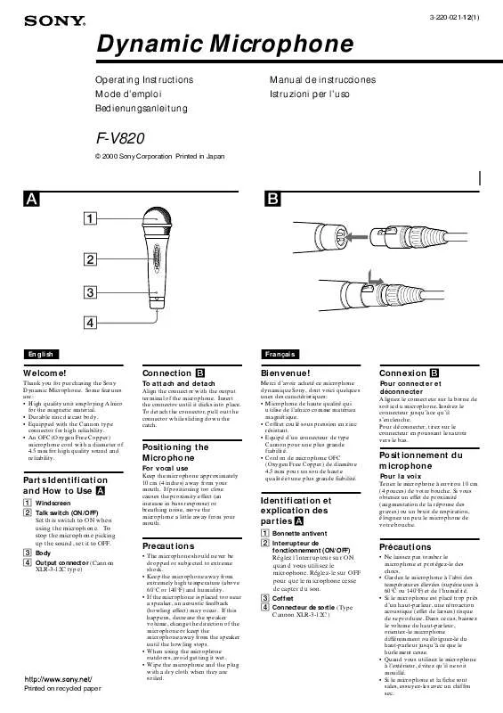 Mode d'emploi SONY F-V820