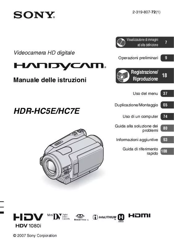 Mode d'emploi SONY HDR-HC5E