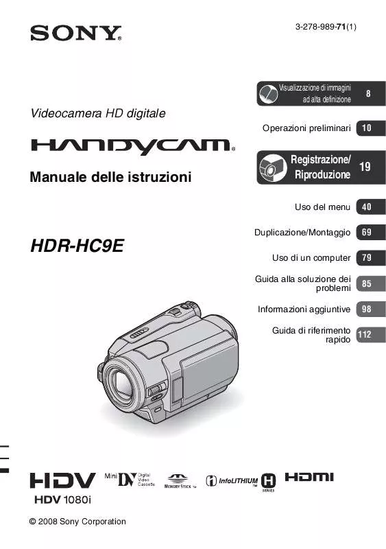 Mode d'emploi SONY HDR-HC9E