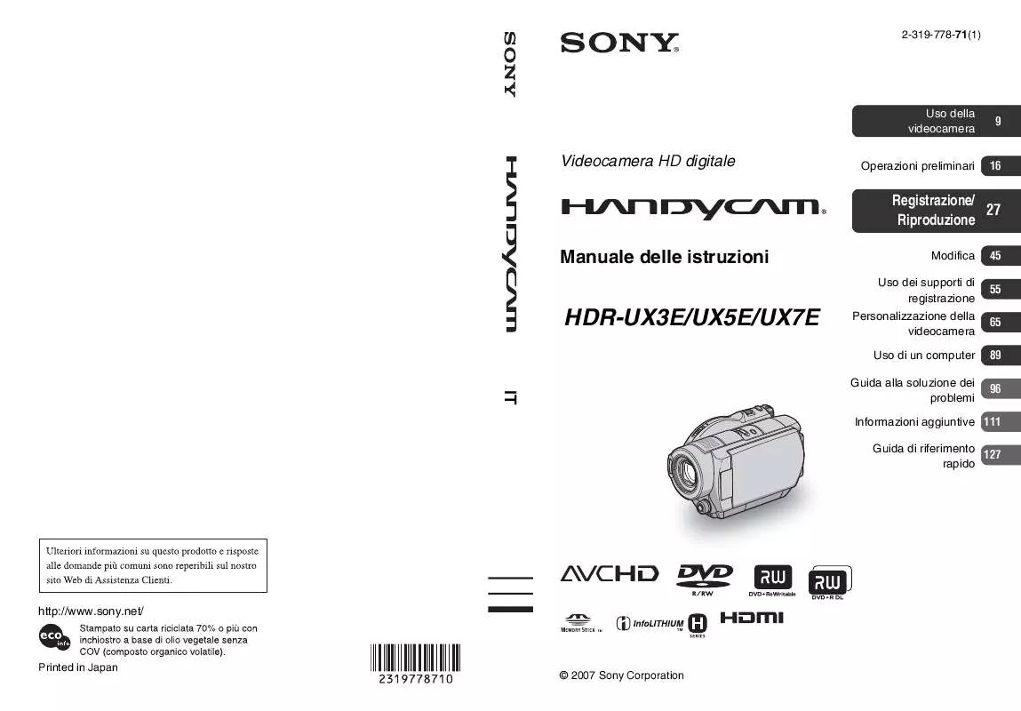 Mode d'emploi SONY HDR-UX3E