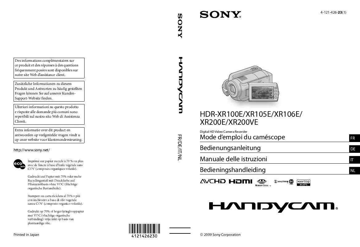 Mode d'emploi SONY HDR-XR100E