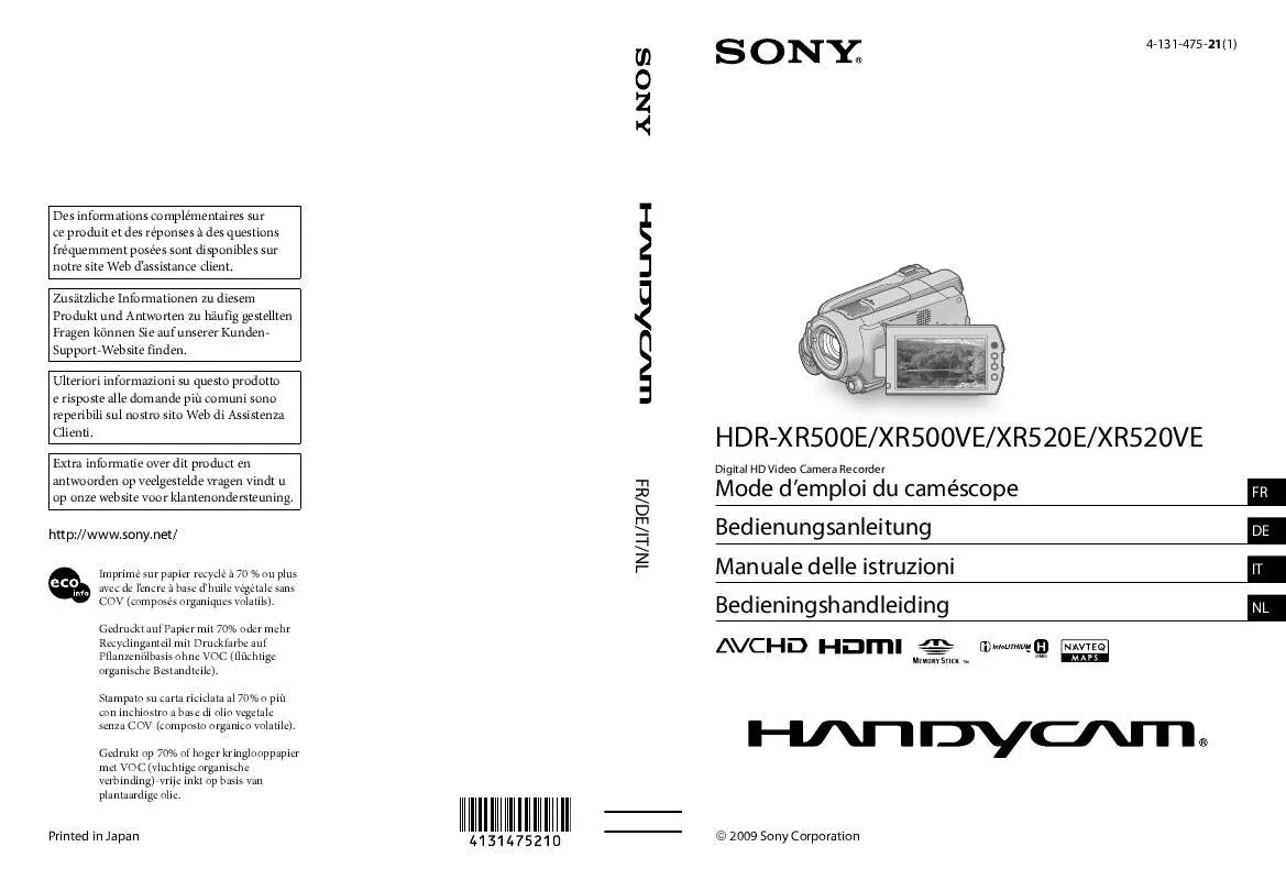 Mode d'emploi SONY HDR-XR500E