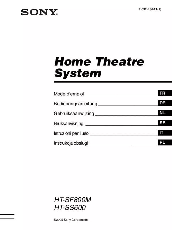 Mode d'emploi SONY HT-SF800M