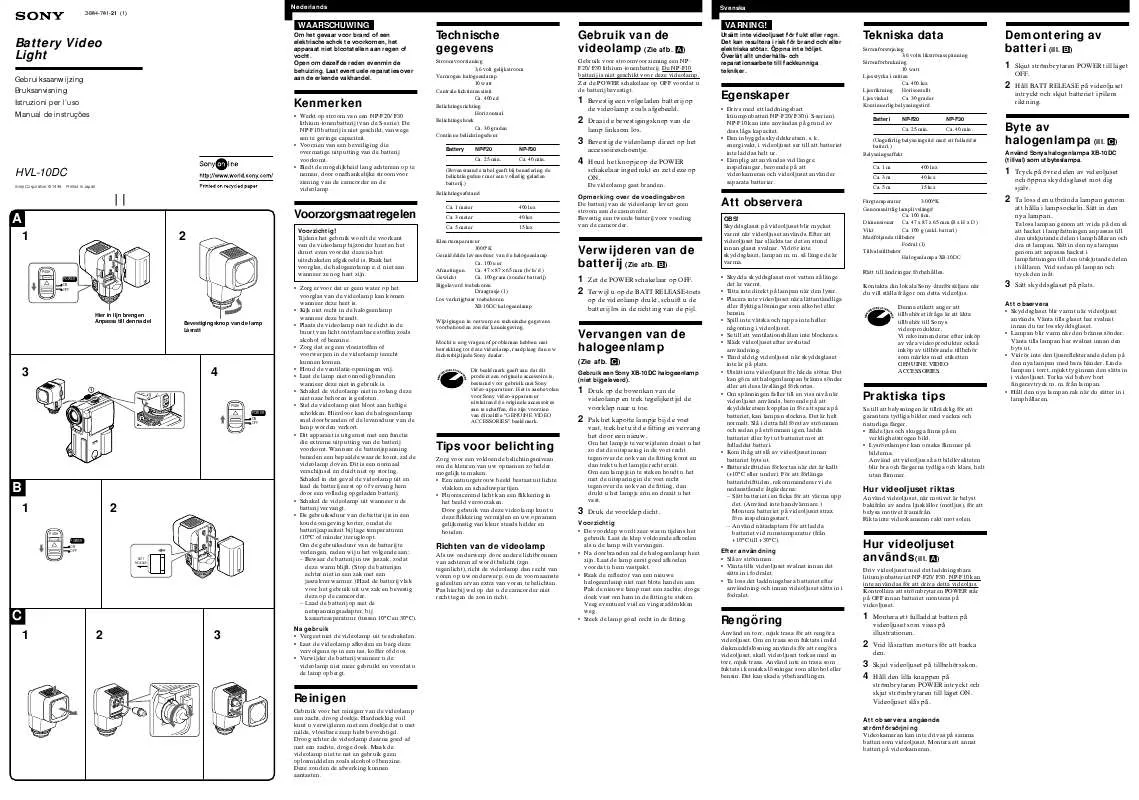 Mode d'emploi SONY HVL-10DC