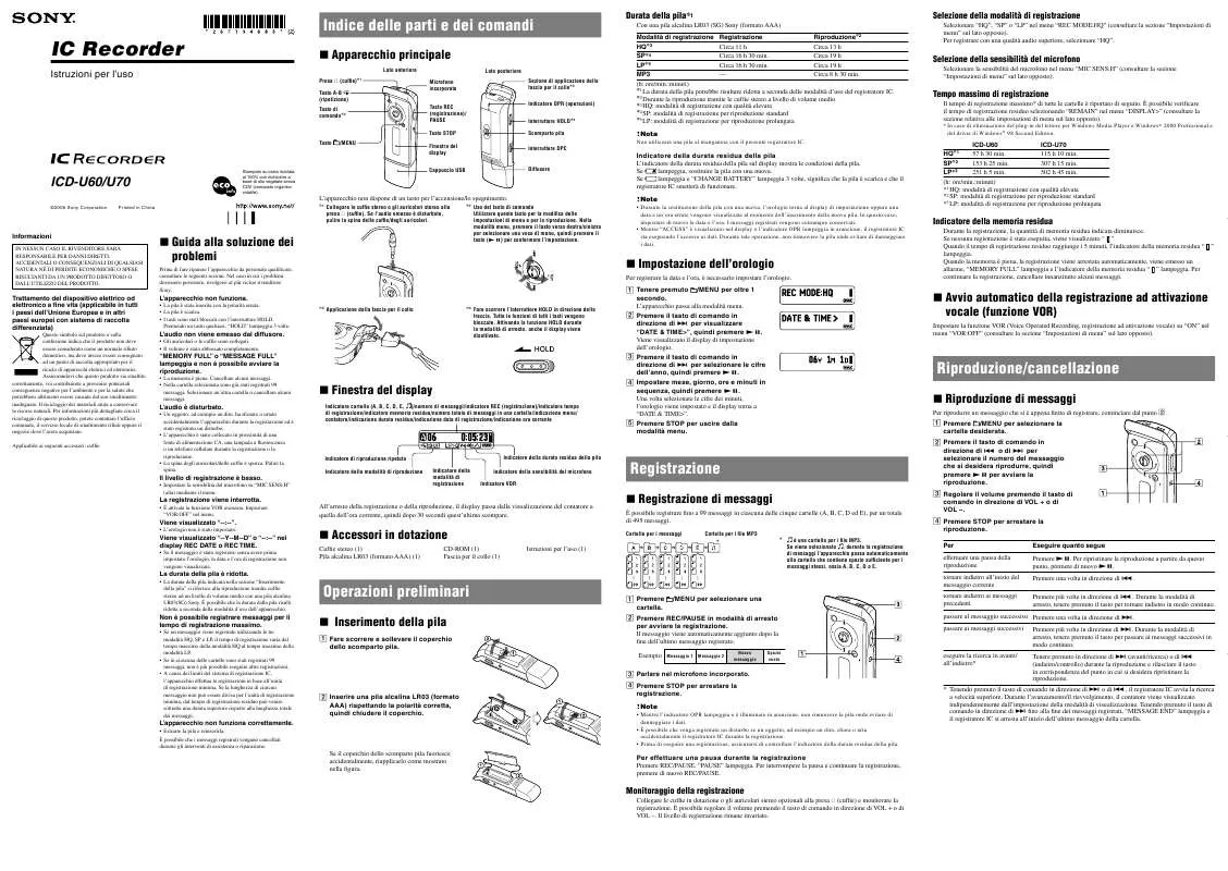 Mode d'emploi SONY ICD-U60