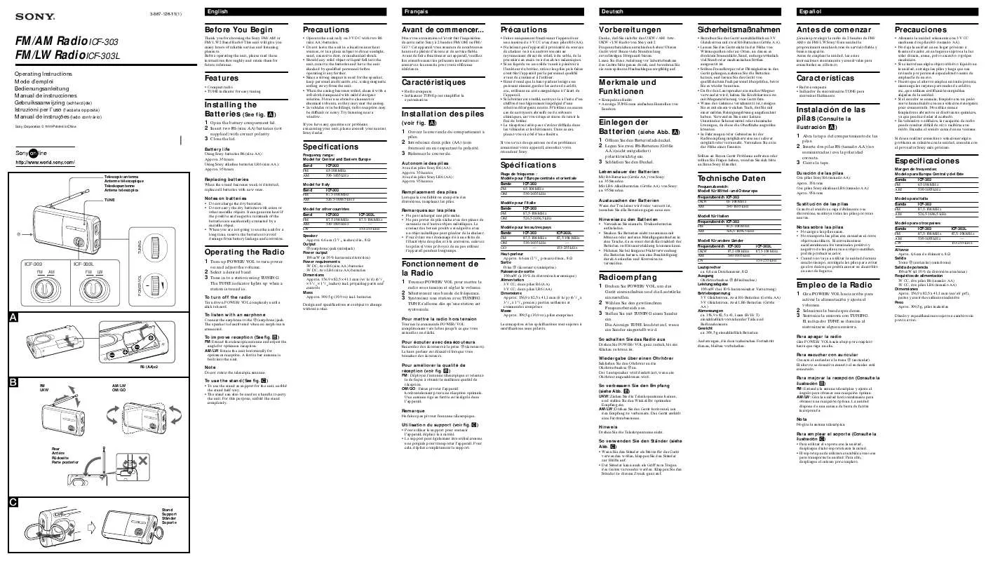 Mode d'emploi SONY ICF-303L