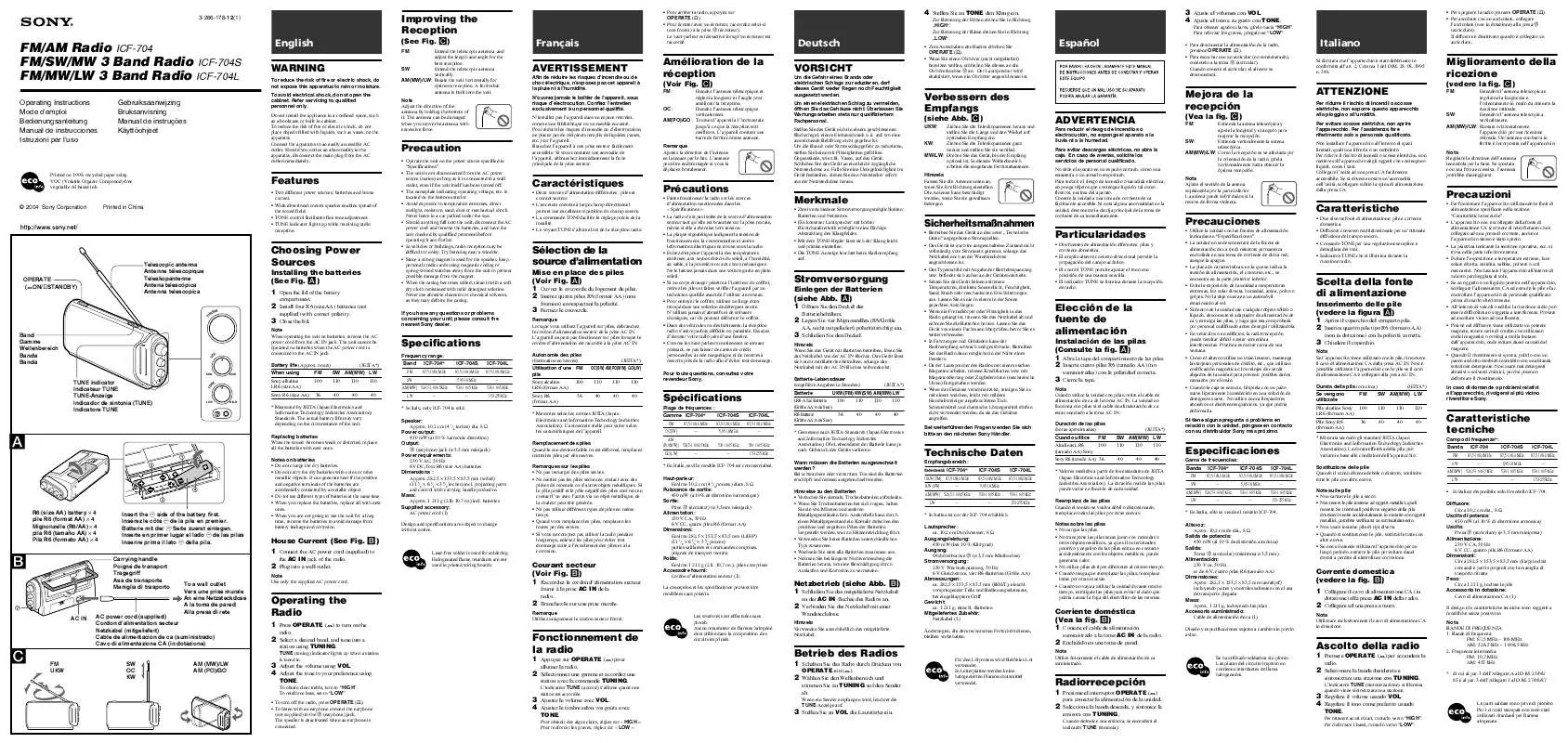 Mode d'emploi SONY ICF-704L