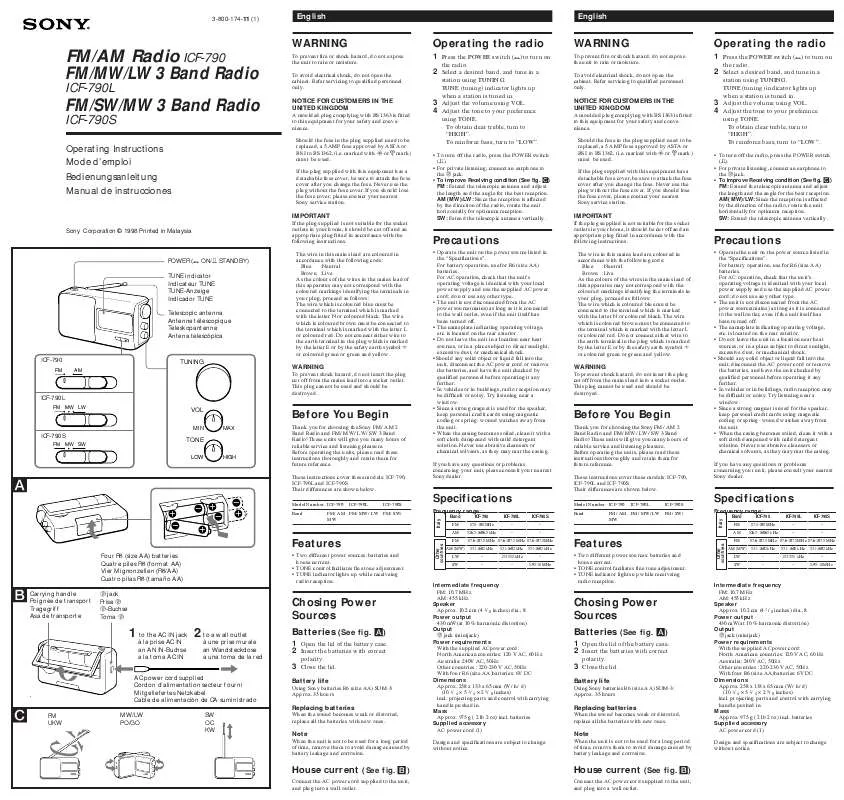 Mode d'emploi SONY ICF-790S