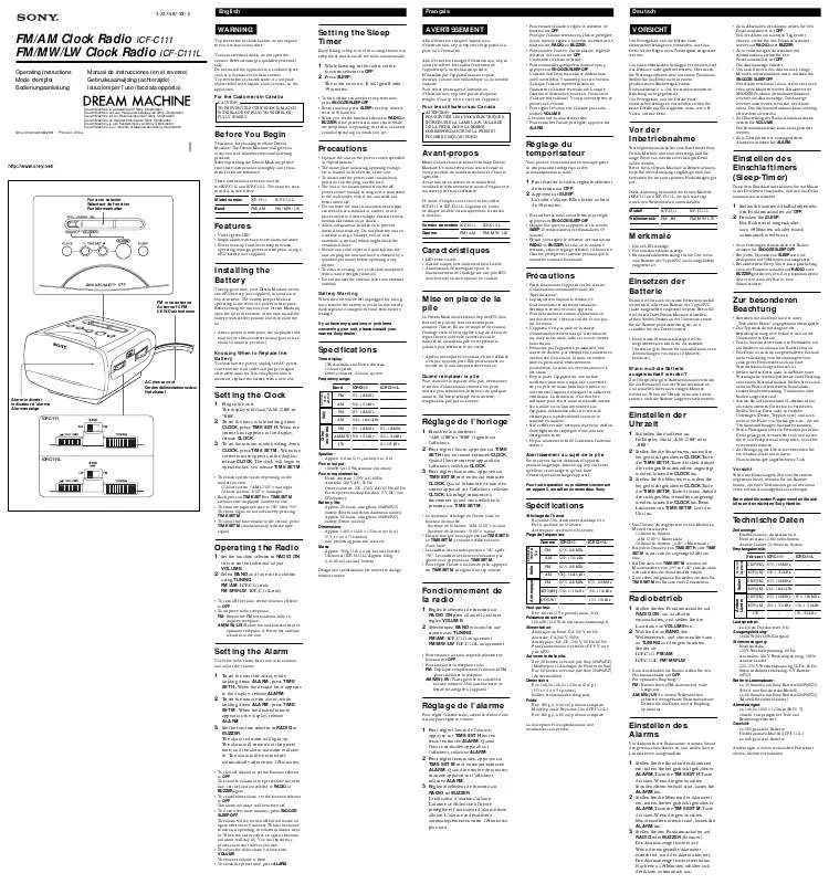 Mode d'emploi SONY ICF-C111