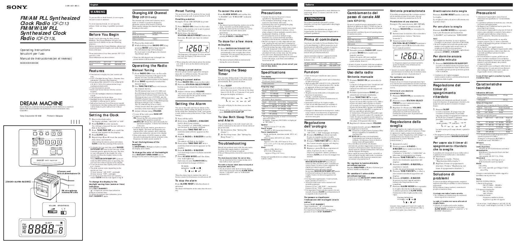 Mode d'emploi SONY ICF-C113