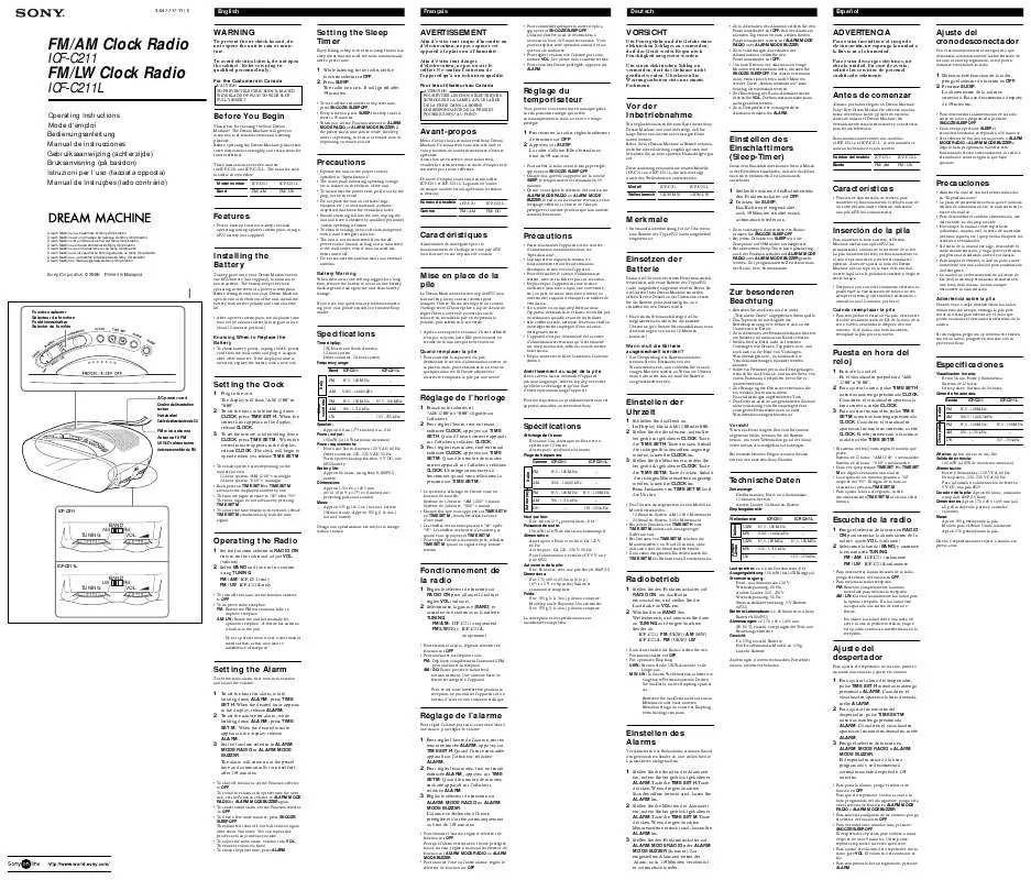 Mode d'emploi SONY ICF-C211L