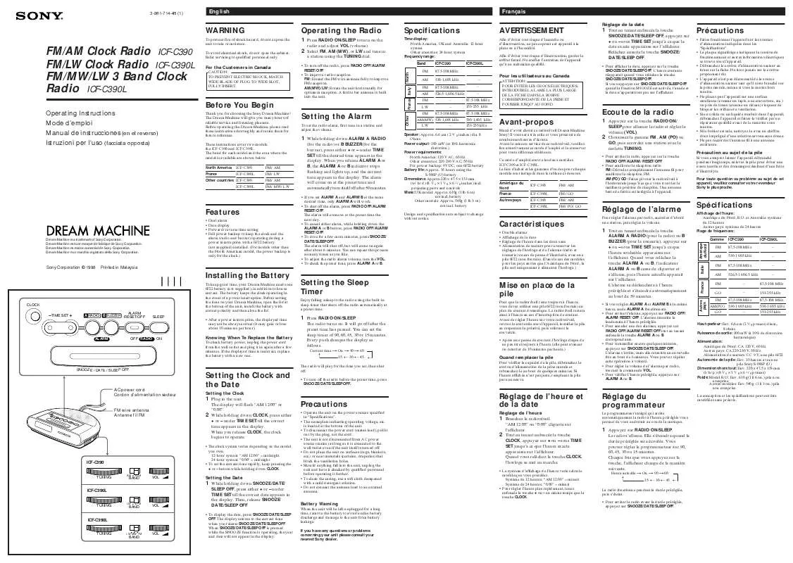 Mode d'emploi SONY ICF-C390