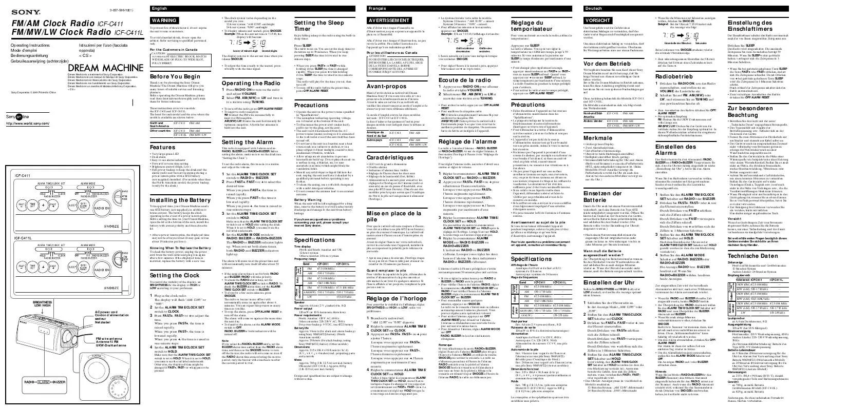 Mode d'emploi SONY ICF-C411