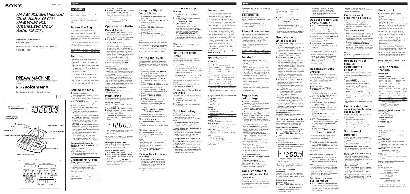 Mode d'emploi SONY ICF-C723L