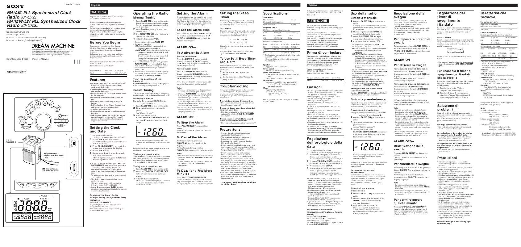 Mode d'emploi SONY ICF-C793