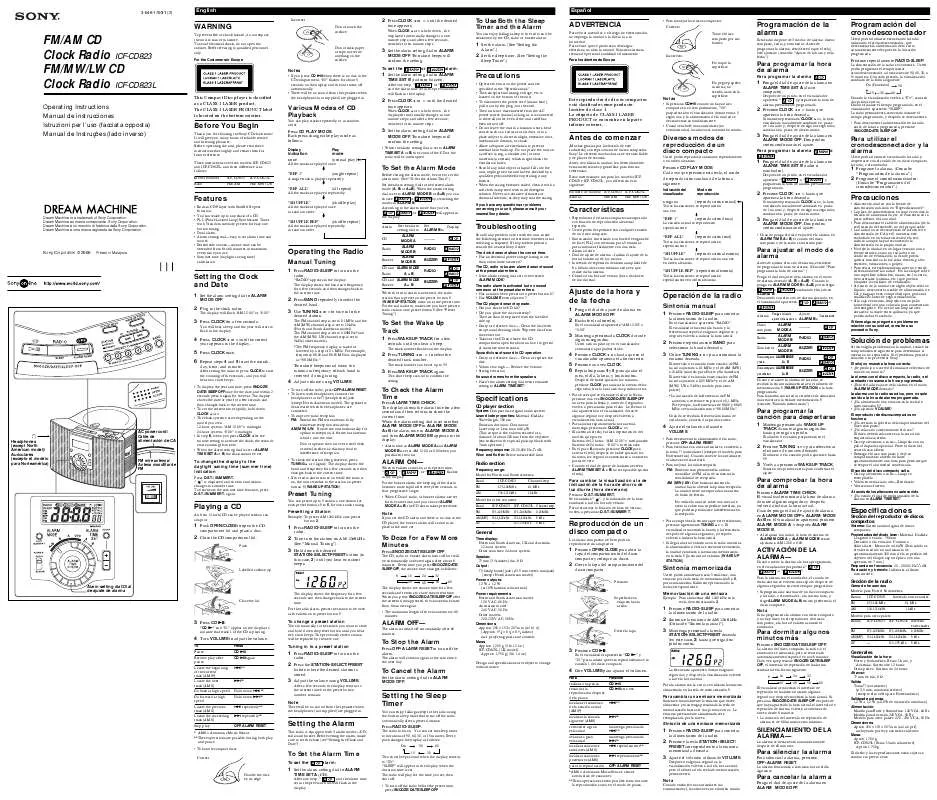 Mode d'emploi SONY ICF-CD823