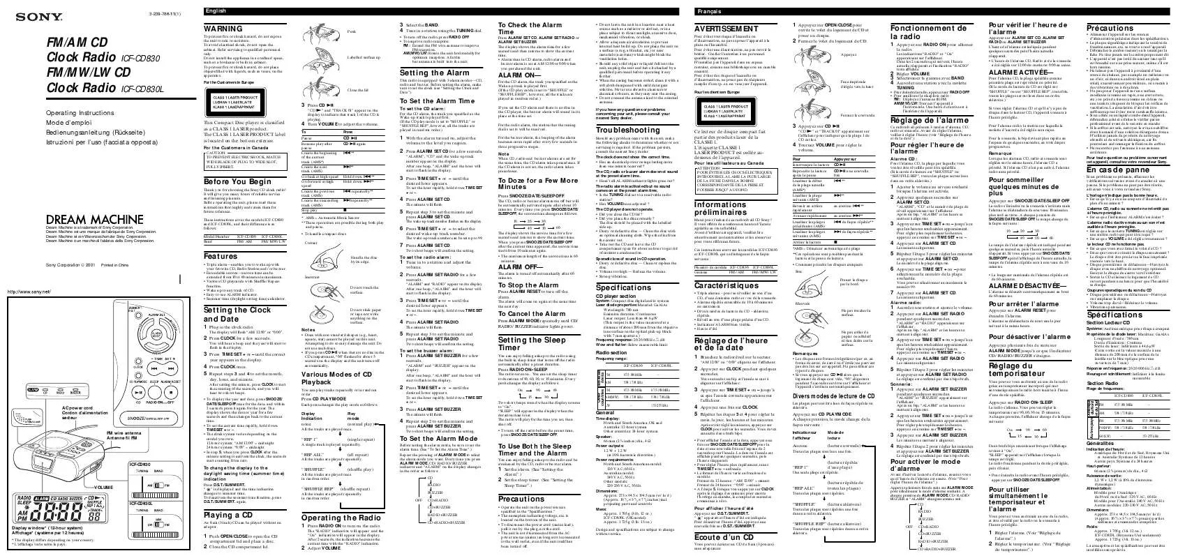 Mode d'emploi SONY ICF-CD830