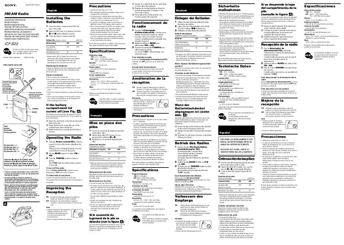 Mode d'emploi SONY ICF-S22