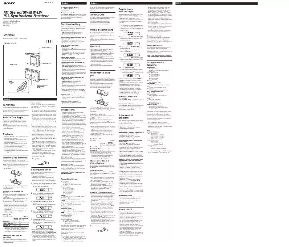 Mode d'emploi SONY ICF-SW40