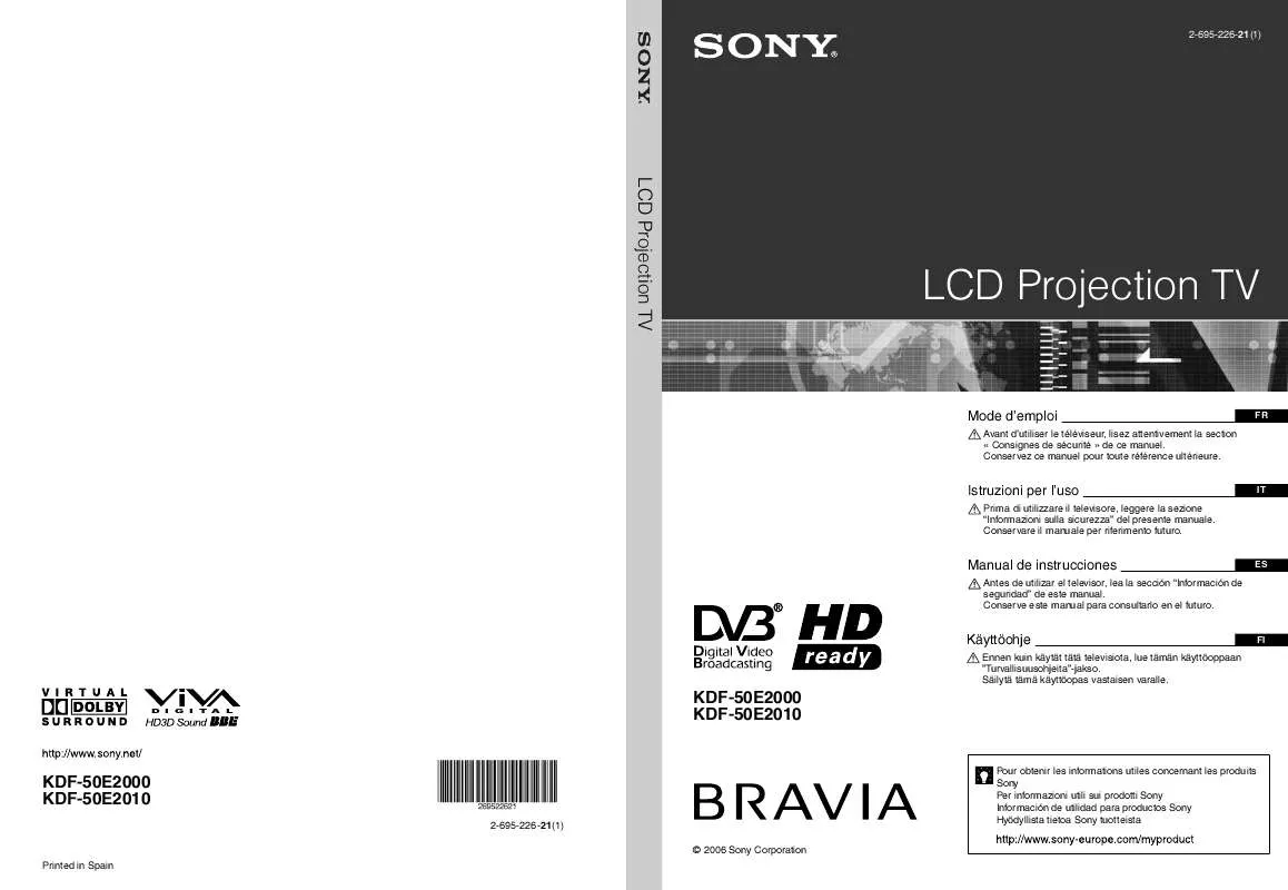 Mode d'emploi SONY KDF-50E2000